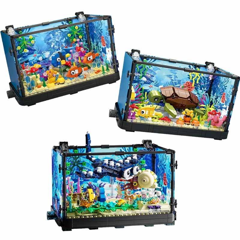Aquarium Fish Lego - 조명이 포함된 어항 빌딩 블록 세트,