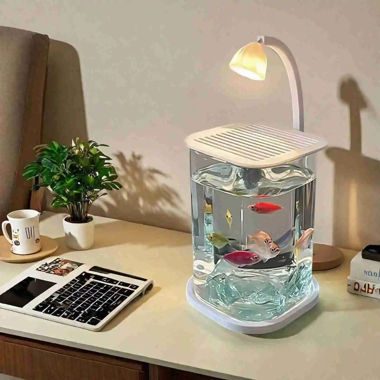 미니 베타 물고기 유리 수조 데스크탑 아쿠아리움 야간  - Fish Toy In Aquarium 리뷰 및 가격